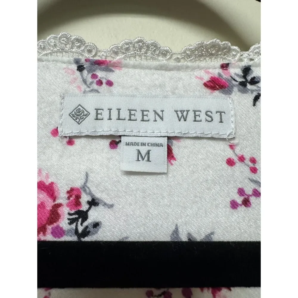 EILEEN WEST Cotton/Rayon Flannel Pintuck Lace Trim Long Sleeve Nightgown, Sz M